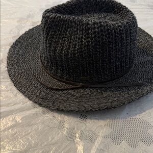 C.C Black and Gray Wide Brim Knit Straw Hat